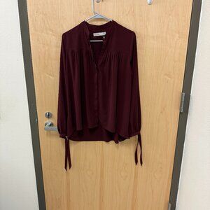 Abercrombie & Fitch Burgundy Pleated Tie-Cuff Blouse Women Size M